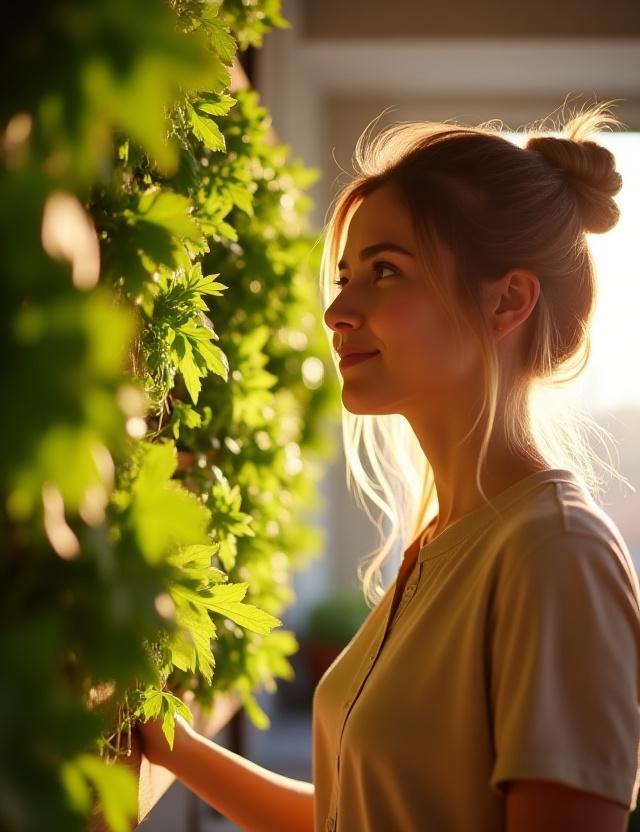 Happy customer admiring their vertical indoor farm
