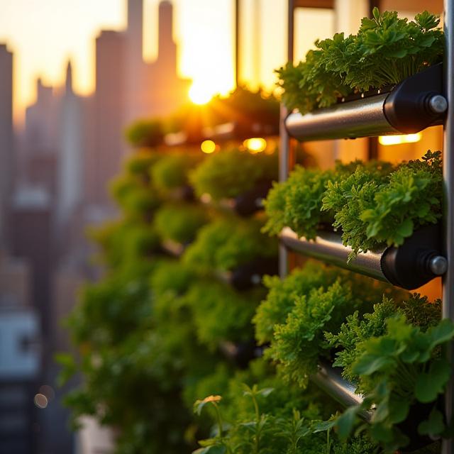 Luxury high-rise balcony with vertical hydroponic wall